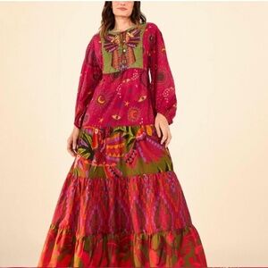 Farm Rio Mixed Prints Embroidered Yoke Maxi